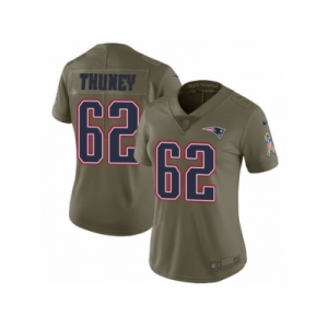 Women Nike New England Patriots #62 Joe Thuney Limited Olive 2017 Salute to Service NFL Jersey