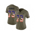 Women Nike New England Patriots #73 John Hannah Limited Olive USA Flag 2017 Salute to Service NFL Jersey