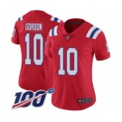 Women's New England Patriots #10 Josh Gordon Red Alternate Vapor Untouchable Limited Player 100th Season Football Jersey