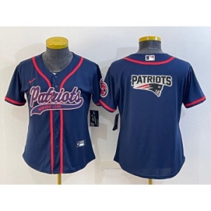 Women's New England Patriots #10 Mac Jones Navy Blue Team Big Logo With Patch Cool Base Stitched Baseball Jersey