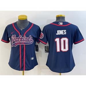 Women's New England Patriots #10 Mac Jones Navy With Patch Cool Base Stitched Baseball Jersey