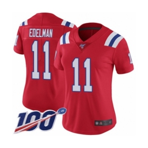 Women's New England Patriots #11 Julian Edelman Red Alternate Vapor Untouchable Limited Player 100th Season Football Jersey