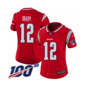 Women's New England Patriots #12 Tom Brady Limited Red Inverted Legend 100th Season Football Jersey