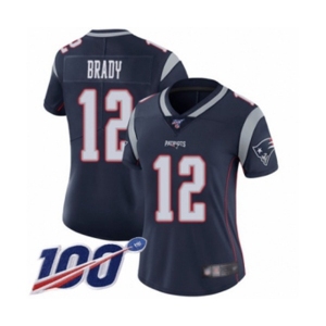 Women's New England Patriots #12 Tom Brady Navy Blue Team Color Vapor Untouchable Limited Player 100th Season Football Jersey