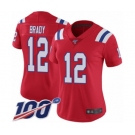 Women's New England Patriots #12 Tom Brady Red Alternate Vapor Untouchable Limited Player 100th Season Football Jersey