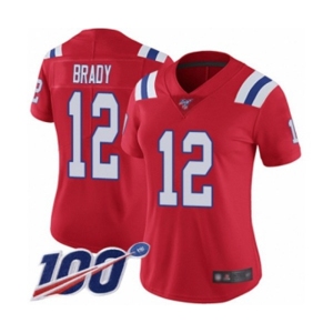 Women's New England Patriots #12 Tom Brady Red Alternate Vapor Untouchable Limited Player 100th Season Football Jersey