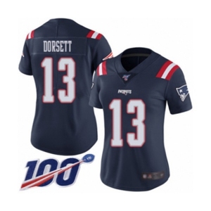 Women's New England Patriots #13 Phillip Dorsett Limited Navy Blue Rush Vapor Untouchable 100th Season Football Jersey