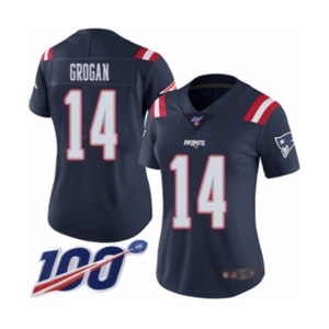 Women's New England Patriots #14 Steve Grogan Limited Navy Blue Rush Vapor Untouchable 100th Season Football Jersey