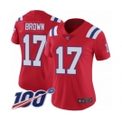 Women's New England Patriots #17 Antonio Brown Red Alternate Vapor Untouchable Limited Player 100th Season Football Jersey