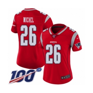 Women's New England Patriots #26 Sony Michel Limited Red Inverted Legend 100th Season Football Jersey