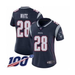 Women's New England Patriots #28 James White Navy Blue Team Color Vapor Untouchable Limited Player 100th Season Football Jersey