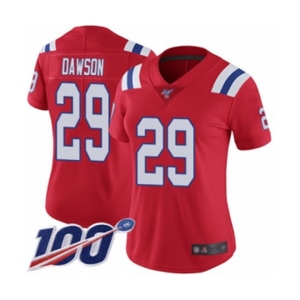 Women's New England Patriots #29 Duke Dawson Red Alternate Vapor Untouchable Limited Player 100th Season Football Jersey