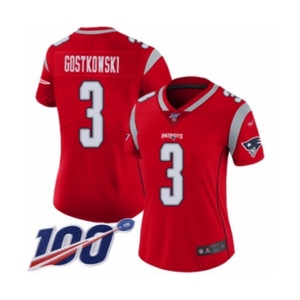 Women's New England Patriots #3 Stephen Gostkowski Limited Red Inverted Legend 100th Season Football Jersey