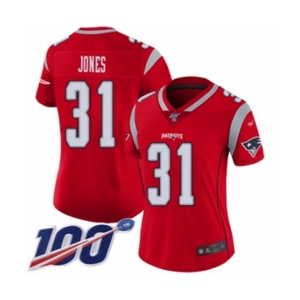 Women's New England Patriots #31 Jonathan Jones Limited Red Inverted Legend 100th Season Football Jersey