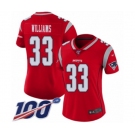 Women's New England Patriots #33 Joejuan Williams Limited Red Inverted Legend 100th Season Football Jersey