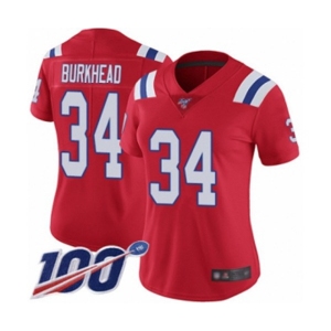 Women's New England Patriots #34 Rex Burkhead Red Alternate Vapor Untouchable Limited Player 100th Season Football Jersey