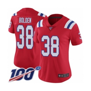 Women's New England Patriots #38 Brandon Bolden Red Alternate Vapor Untouchable Limited Player 100th Season Football Jersey