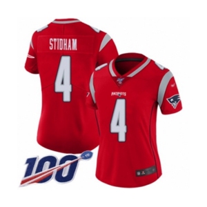 Women's New England Patriots #4 Jarrett Stidham Limited Red Inverted Legend 100th Season Football Jersey