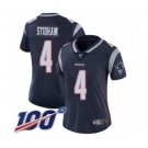 Women's New England Patriots #4 Jarrett Stidham Navy Blue Team Color Vapor Untouchable Limited Player 100th Season Football Jersey