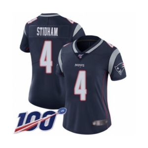 Women's New England Patriots #4 Jarrett Stidham Navy Blue Team Color Vapor Untouchable Limited Player 100th Season Football Jersey