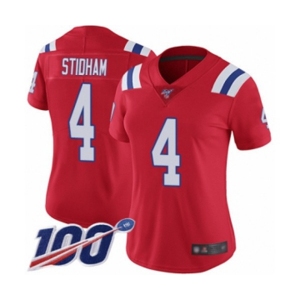 Women's New England Patriots #4 Jarrett Stidham Red Alternate Vapor Untouchable Limited Player 100th Season Football Jersey