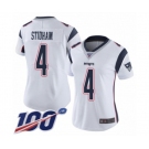 Women's New England Patriots #4 Jarrett Stidham White Vapor Untouchable Limited Player 100th Season Football Jersey