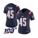 Women's New England Patriots #45 Donald Trump Limited Navy Blue Rush Vapor Untouchable 100th Season Football Jersey