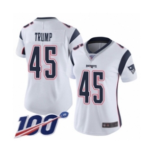 Women's New England Patriots #45 Donald Trump White Vapor Untouchable Limited Player 100th Season Football Jersey