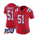 Women's New England Patriots #51 Ja'Whaun Bentley Red Alternate Vapor Untouchable Limited Player 100th Season Football Jersey