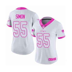 Women's New England Patriots #55 John Simon Limited White Pink Rush Fashion Football Jersey