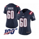 Women's New England Patriots #60 David Andrews Limited Navy Blue Rush Vapor Untouchable 100th Season Football Jersey