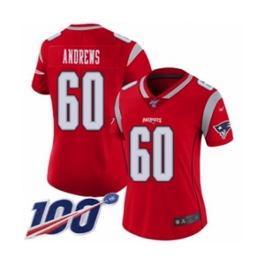 Women's New England Patriots #60 David Andrews Limited Red Inverted Legend 100th Season Football Jersey