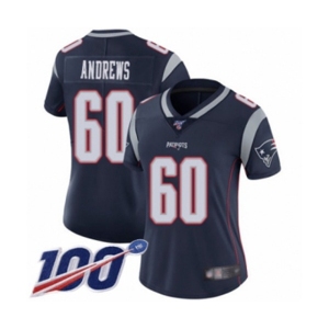 Women's New England Patriots #60 David Andrews Navy Blue Team Color Vapor Untouchable Limited Player 100th Season Football Jersey