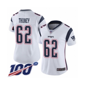 Women's New England Patriots #62 Joe Thuney White Vapor Untouchable Limited Player 100th Season Football Jersey