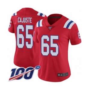 Women's New England Patriots #65 Yodny Cajuste Red Alternate Vapor Untouchable Limited Player 100th Season Football Jersey