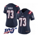 Women's New England Patriots #73 John Hannah Limited Navy Blue Rush Vapor Untouchable 100th Season Football Jersey