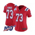 Women's New England Patriots #73 John Hannah Red Alternate Vapor Untouchable Limited Player 100th Season Football Jersey