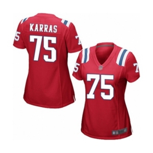 Women's New England Patriots #75 Ted Karras Game Red Alternate Football Jersey