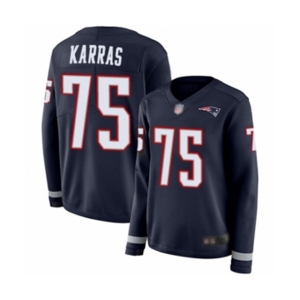 Women's New England Patriots #75 Ted Karras Limited Navy Blue Therma Long Sleeve Football Jersey