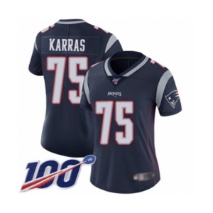 Women's New England Patriots #75 Ted Karras Navy Blue Team Color Vapor Untouchable Limited Player 100th Season Football Jersey