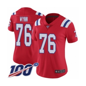 Women's New England Patriots #76 Isaiah Wynn Red Alternate Vapor Untouchable Limited Player 100th Season Football Jersey