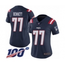 Women's New England Patriots #77 Michael Bennett Limited Navy Blue Rush Vapor Untouchable 100th Season Football Jersey