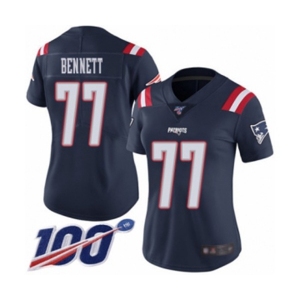 Women's New England Patriots #77 Michael Bennett Limited Navy Blue Rush Vapor Untouchable 100th Season Football Jersey