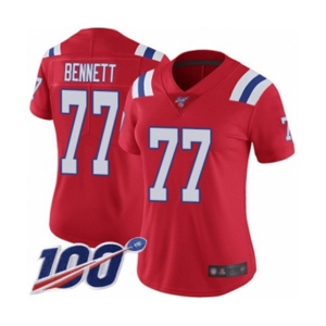 Women's New England Patriots #77 Michael Bennett Red Alternate Vapor Untouchable Limited Player 100th Season Football Jersey