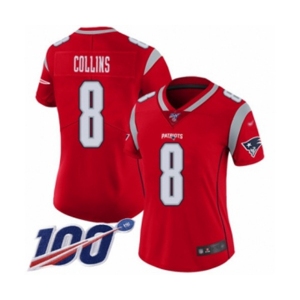 Women's New England Patriots #8 Jamie Collins Limited Red Inverted Legend 100th Season Football Jersey