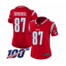 Women's New England Patriots #87 Rob Gronkowski Limited Red Inverted Legend 100th Season Football Jersey