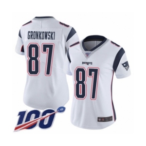 Women's New England Patriots #87 Rob Gronkowski White Vapor Untouchable Limited Player 100th Season Football Jersey