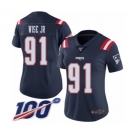 Women's New England Patriots #91 Deatrich Wise Jr Limited Navy Blue Rush Vapor Untouchable 100th Season Football Jersey