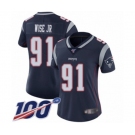 Women's New England Patriots #91 Deatrich Wise Jr Navy Blue Team Color Vapor Untouchable Limited Player 100th Season Football Jersey