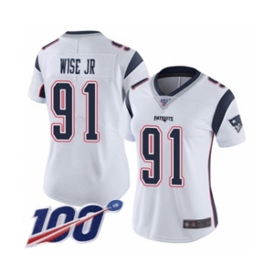 Women's New England Patriots #91 Deatrich Wise Jr White Vapor Untouchable Limited Player 100th Season Football Jersey